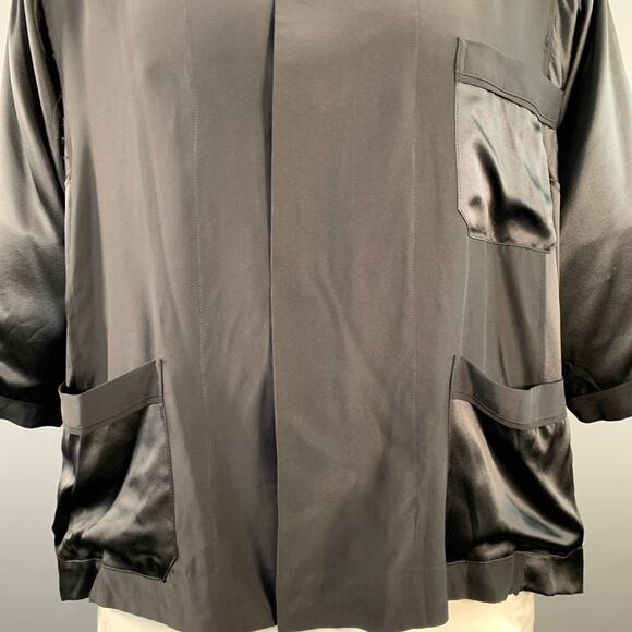 HAIDER ACKERMANN Size L Black Silk Short Sleeve Shirt Jacket - Picture 2 of 6